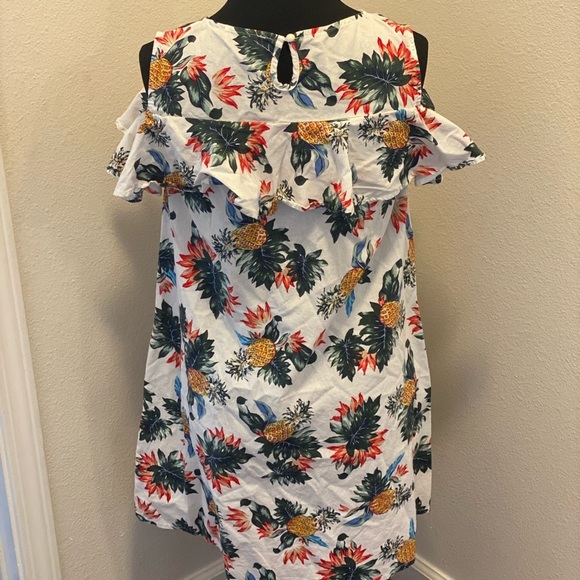 2 FOR $20 Pineapple Print Cold Shoulder Swing Dress Tropical - Picture 4 of 5